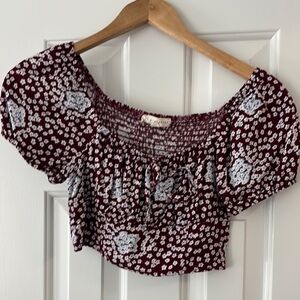 Fitted Crop Top Burgundy with White and blue